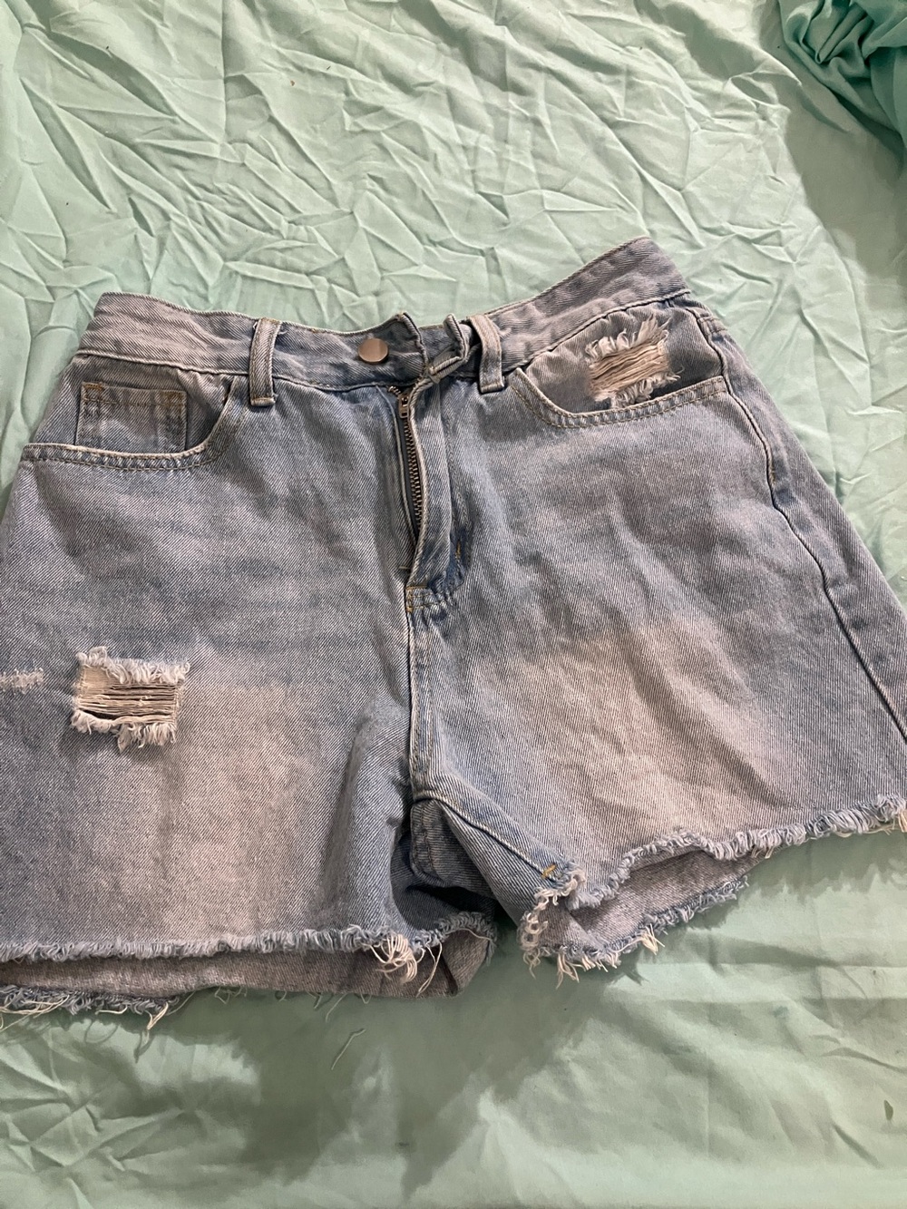 SHEIN Light Wash Distressed Denim Shorts